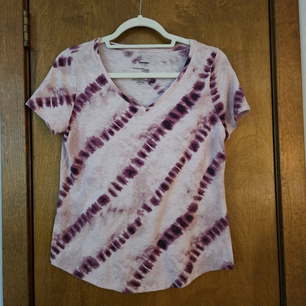 Sonoma Purple Pink Tie-Dye V-Neck Tee